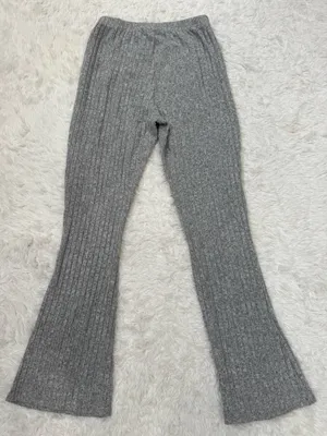 SheIn Women’s Grey High Waist Ribbed Knit Flare Leg Pants Size Small 4-6 thumbnail 2
