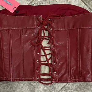 Edikted Moss Faux Leather Lace Up Corset Burgundry NEW Medium thumbnail 7