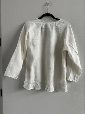 Hot Cotton Women's White Blouse Linen thumbnail 7