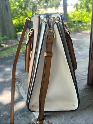 MICHAEL KORS Brown/Tan Saffiano Leather Satchel with Gold Accent thumbnail 3