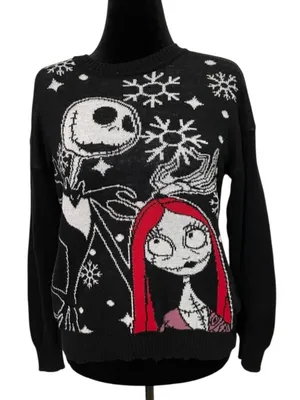 Disney Nightmare Before Christmas Jack Sally Sweater Unisex Medium Black Knit thumbnail 1
