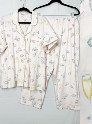 BedHead PJs X Anthropologie Classic Jersey 2 Piece Pajama Set Oysters Champagne thumbnail 1