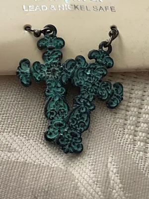 DaVinci Necklace Earrings Set Cross Pendant 3” H Goth Punk Steampunk Black Blue thumbnail 6