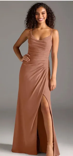 Azazie Deanda Dress Stetch Satin Bronzer thumbnail 1