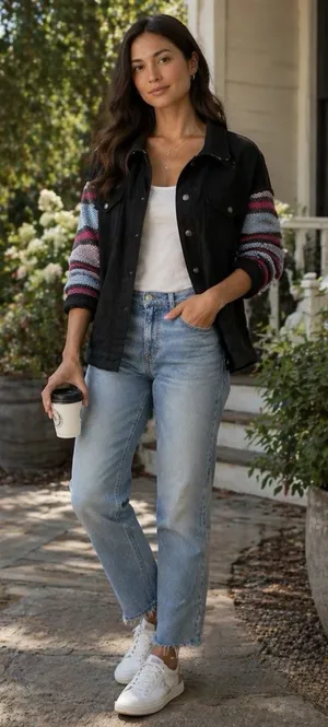 Free People Jacket Baja Black Stripe Sleeve Tweed We The Free Size Small Women thumbnail 1