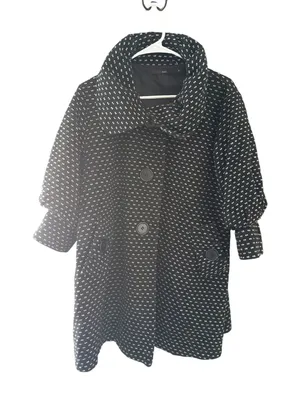 Hazel Womens Black White Twee Coquette Academia Button Front Pea Coat‎ Size M thumbnail 1