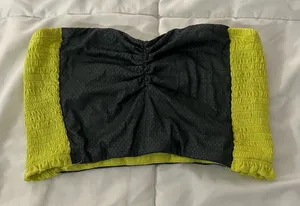 Wet Seal neon green gray smocked colorblock cropped bandeau thumbnail 1