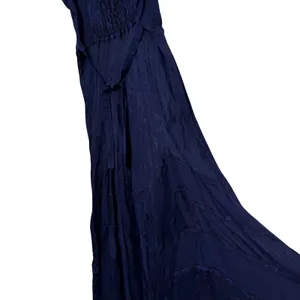 Under One Sky Navy Embroidered Boho Maxi Dress Lace Up‎ Smocked Back Ruffle Hem whimsygoth thumbnail 8