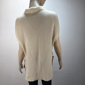 Vince Mock‎ Neck Tunic Sweater Size S Ivory Ribbed Knit Wool Cashmere Cap Sleeve thumbnail 4