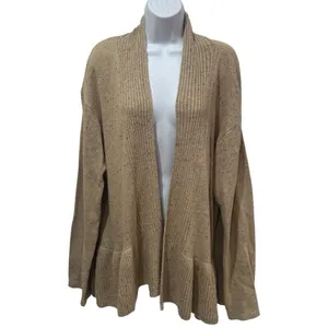 NEW‎ Easel Tan Multicolor Micro Dot Ruffle Cardigan Holiday Wool Blend Cozy L thumbnail 2