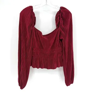 ASTR The Label Blouse Women M Wine Plisse Smocked Romantic Holiday thumbnail 6