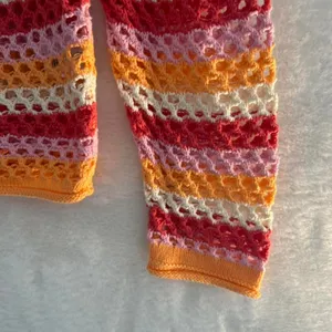 Francesca's Crochet Sweater Womens XL Pink Orange Striped Open‎ Knit Cotton NWT thumbnail 3