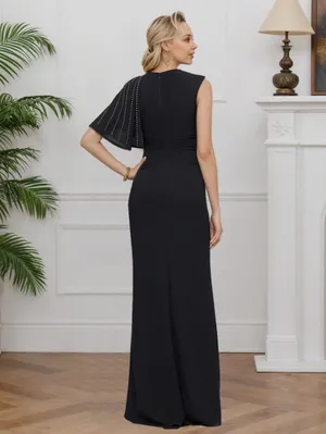 NWT Betsy & Adam Black Long Scuba Crepe Studded Dress Gown Size 8 thumbnail 5