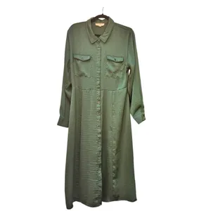Lucky Brand Jewel Green Satin Shirt Dress XL Utility Long Sleeve Midi Pockets thumbnail 5