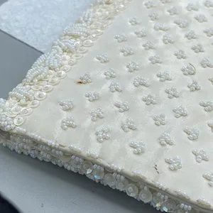 Vintage cream satin beaded clutch thumbnail 6