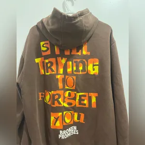 Broken Promises Brown Hoodie with Green Skull Graphic Pullover size Large thumbnail 6