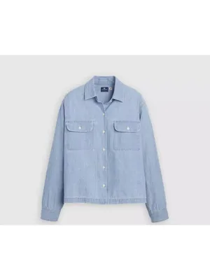 New Levi's Women's L Blue Tab Coral Shirt Chambray Medium Wash Large Japanese thumbnail 6