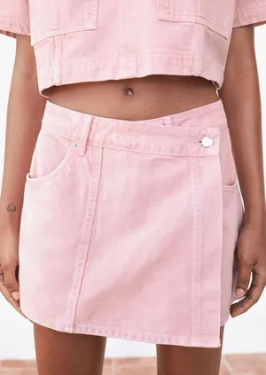 Zara NWT Pink Z1975 WRAP DENIM SKORT. Size Medium thumbnail 2