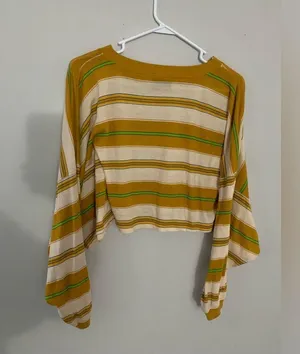 Urban Outfitters Out From Under Long Sleeve Top Crop Top Stripes Yellow Green Brown Size M thumbnail 6