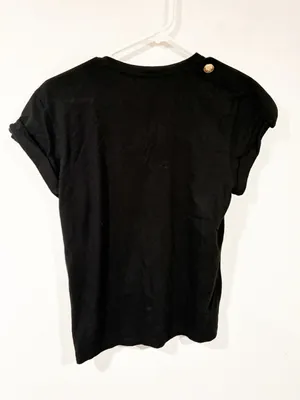 Derek Lam 10 Crosby Black V-Neck Roll Tab Sleeve T-Shirt Size Small thumbnail 5