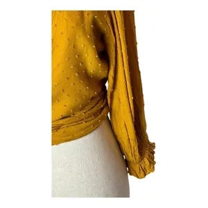 Auguste The‎ Label Shirt Women 4 Yellow Ocher Swiss Dot Frida Wrapped Blouse thumbnail 7