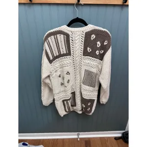 CHAUS Women's Size M Patchwork Knit Sweater Cream‎ Brown Cable Knit thumbnail 5