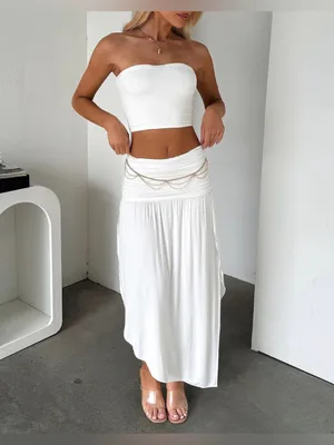 Lybiogs Women 2 Piece Maxi Skirt Set Tube Crop Top Summer Vacation Outfit thumbnail 2