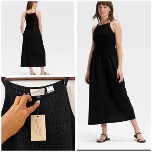 Universal Thread Black Crochet Knit Midi Dress Sleeveless Boho Coastal NWT XS thumbnail 5