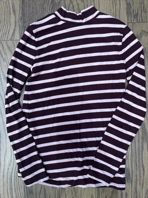 Old Navy Striped Mock-Neck Long Sleeve Shirt in Plum and Pink ! thumbnail 2