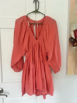 Free People Balloon Sleeve Mini Dress Small Coral EUC! thumbnail 5