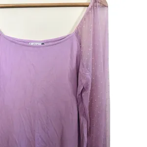 💥 Dorose Purple Polka Dot Mesh Sleeve Ribbed Top thumbnail 2