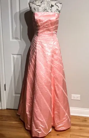 Ice & Fire Vintage Y2k Coquette Pastel Embellish Bead Line Striped A-line Formal Evening Prom Gown corset thumbnail 1