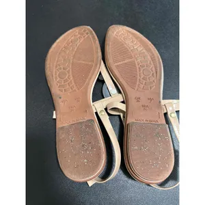 Isa Belly Beige T Strap Flat Wedge Sandals Women Size 7‎ Gold Accents Brazil thumbnail 5