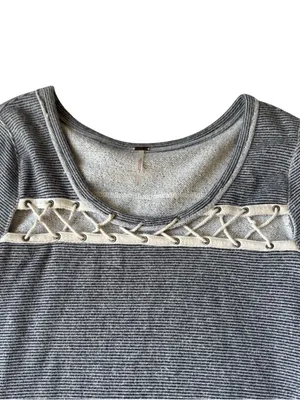 Free People grey and blue striped flowy long sleeve top thumbnail 4