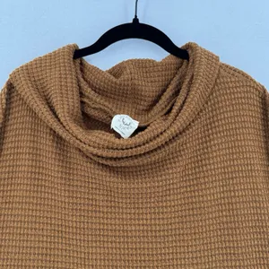 Fantastic Fawn Waffle Knit Cowl Neck Sweater S Rust Oversized Hi Low Boho Tunic thumbnail 3