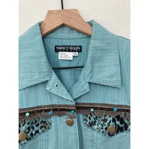 Vintage Y2K Nancy Bolen Southwestern Leopard Western Denim Jacket City Girl 10 thumbnail 3