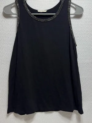 Sis sis Black Beaded Trim Tank Top large thumbnail 1