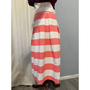 100% Cotton Womens Midi Skirt Size M Pink White Striped Pleated‎ Mod Nautical thumbnail 14