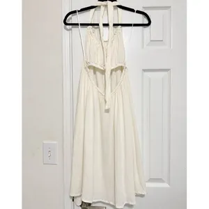Elan Ivory Sheer Halter Mini Dress Open Back Cutout Resort Size Small NWT thumbnail 4