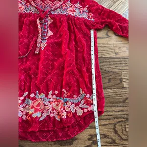 Johnny Was Long Sleeve Tunic Lightweight Red Embroidered Large V Neck Floral thumbnail 5