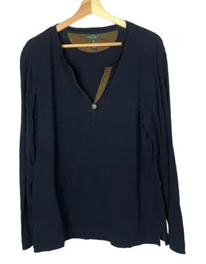 Lauren Ralph‎ Lauren Navy Blue Brown Suede Trim Long Sleeve XL thumbnail 1