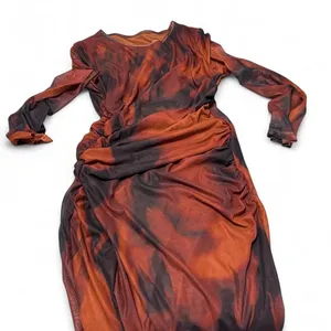 Y2K Brown Abstract Mesh Bodycon Midi Dress Size XL thumbnail 8
