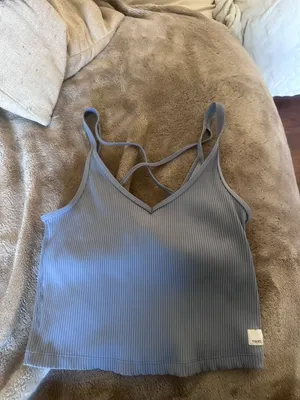 Vuori Blue ribbed cropped skinny strap tank top thumbnail 3