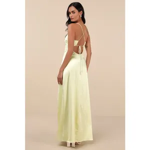 NWT Lulus Stunning Example Light Yellow Satin Backless Maxi Dress Bridesmaid M thumbnail 3