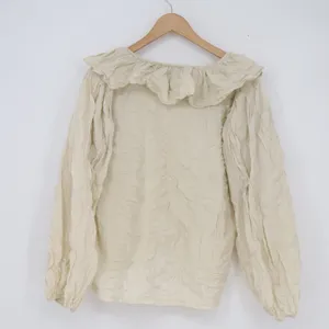 Made in Korea Cream Ruffle Collar Crinkle Texture Long Sleeve Blouse Top thumbnail 5