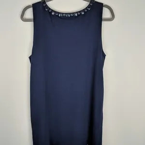 J. Crew Womens Embellished Sleeveless Shift‎ Dress Size L Pockets Blue Career thumbnail 2