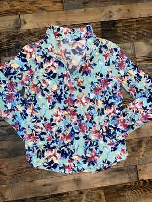 Vera Bradley Floral Quarter-Zip Pullover in Light Blue with Pink & Navy thumbnail 3
