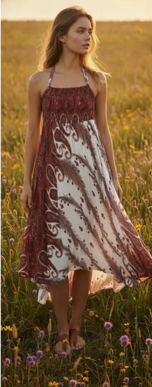 Ingkarat Women's Festher Print Convertible Halter Maxi Dress/Skirt OS thumbnail 1