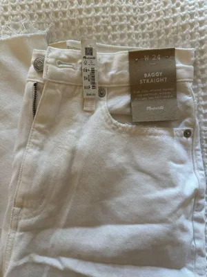 Madewell Baggy Straight White Jeans Distressed thumbnail 2