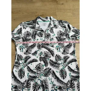 EUC Womens Coral Bay Golf short sleeve quarter 1/4 zip top palm leaves‎ size M thumbnail 6